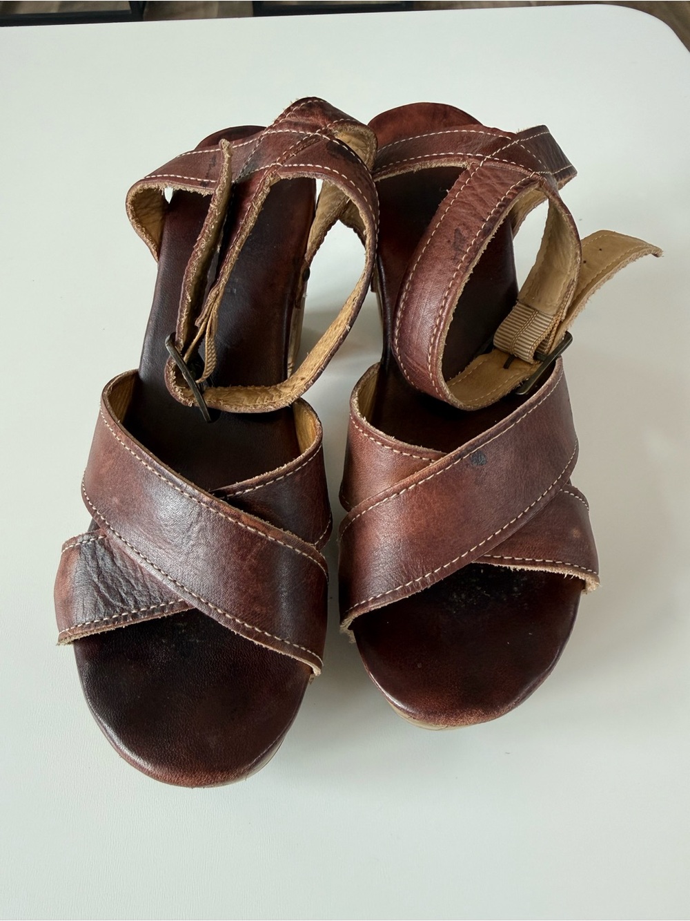 Bed Stu Brown Leather Platform Sandals